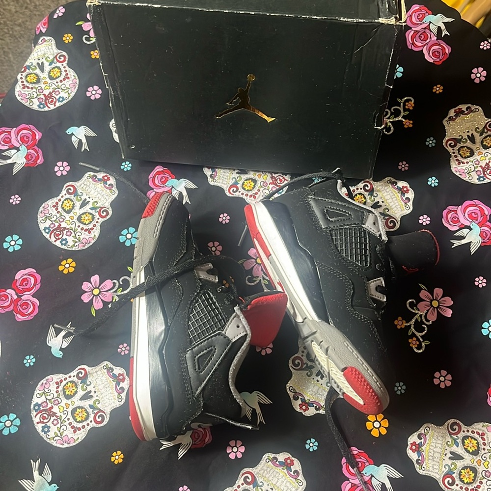 Nike Jordan 4 Retro Toddler Shoes Black Red Cement Grey Size 10C